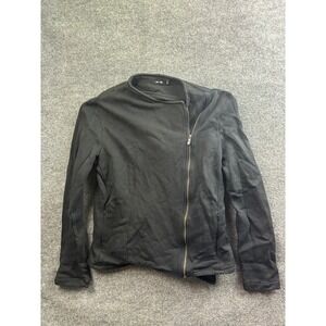 Saint + Sofia Moto Jacket Women Size 10 Black Organic Cotton Asymmetric Zip